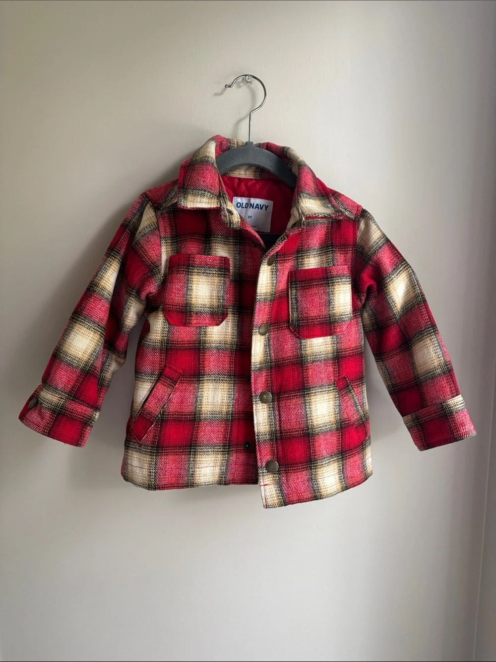 Old Navy Red Plaid Kids Pea Coat